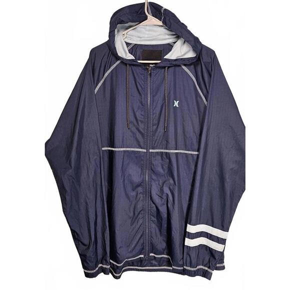 Hurley Men's Blue Lightweight Windbreaker Jacket with Hood Size XXL - Picture 1 of 6